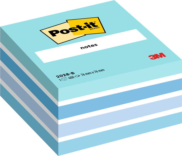 Memoblok Post-it 2028 76x76mm kubus pastel blauw Memoblok Post-it 2028 76x76mm kubus pastel blauw