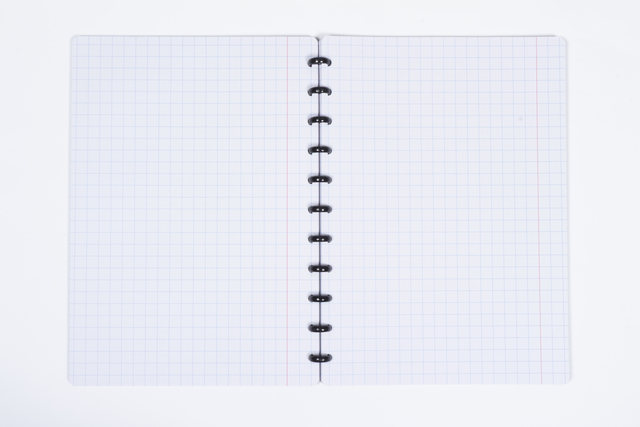 notebook, spiral-bound, grid-paper, open notebook, two-sided