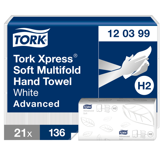 Handdoek Tork H2 Xpress Advanced multifold 2-laags 212x340mm 21x136 vel wit 120399 Handdoek Tork H2 Xpress Advanced multifold 2-laags 212x340mm 21x136 vel wit 120399