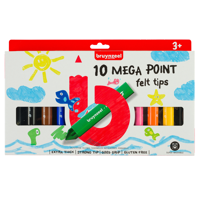 Viltstift Bruynzeel Kids Mega Point set à 10 kleuren Viltstift Bruynzeel Kids Mega Point set à 10 kleuren