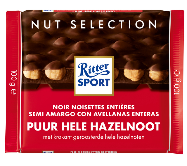 Chocolade Ritter Sport puur-hele hazelnoot 100gr Chocolade Ritter Sport puur-hele hazelnoot 100gr
