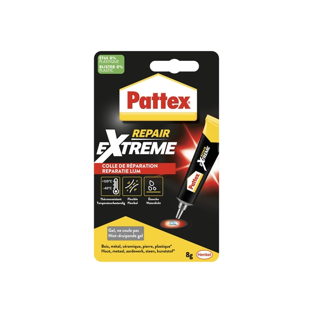 Alleslijm Pattex Repair Extreme tube 8 gram op blister Alleslijm Pattex Repair Extreme tube 8 gram op blister