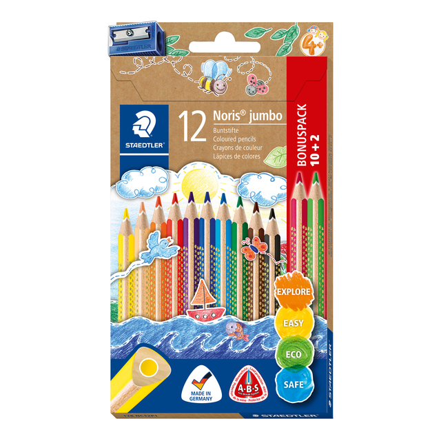 Kleurpotloden Staedtler Noris jumbo set à 10+2 kleuren gratis Kleurpotloden Staedtler Noris jumbo set à 10+2 kleuren gratis