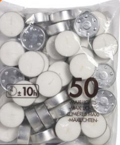 Professionele Theelichten maxi Wit 10uur 4 zak x 50st