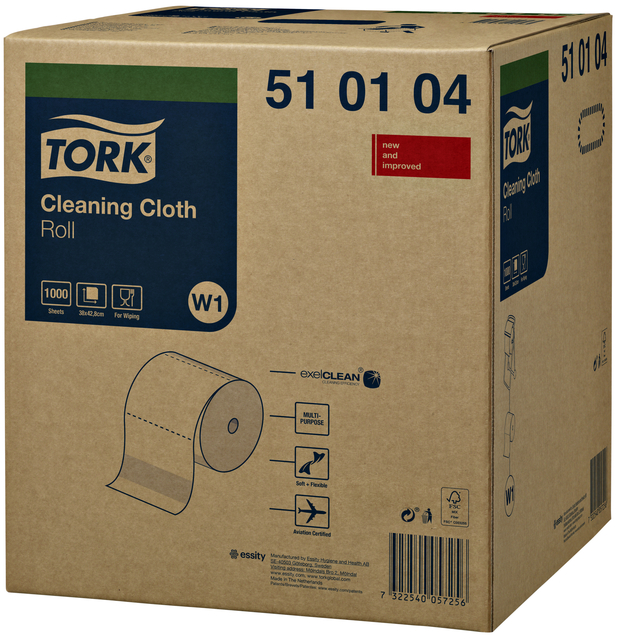 Reinigingsdoek Tork W1 Premium 1-laags 380m wit 510104