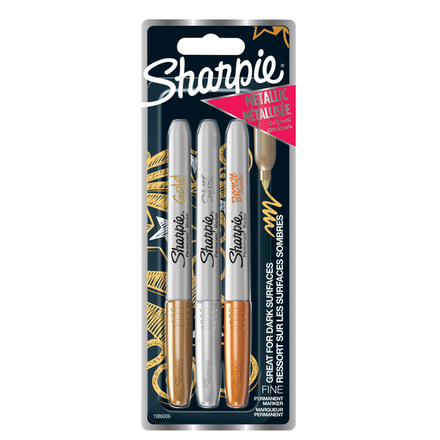 Viltstift Sharpie rond fijn metallic assorti blister à 3 stuks Viltstift Sharpie rond fijn metallic assorti blister à 3 stuks