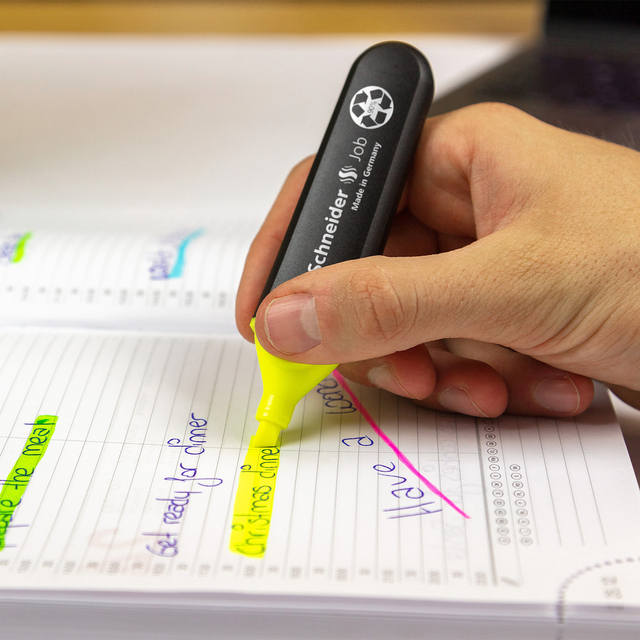 highlighter, marker, neon yellow, study supplies, notebook