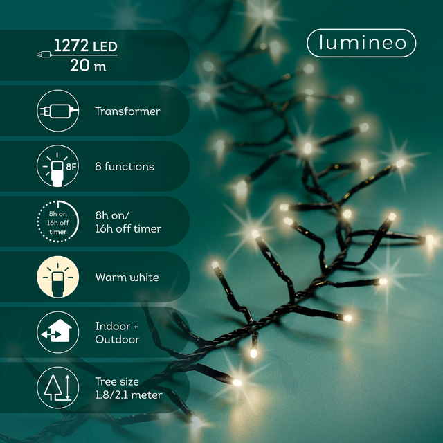LED-lichtsnoer, warmwit, 20 meter, 1272 leds, timerfunctie