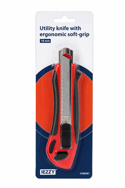 utility knife, ergonomic, soft-grip, 18 mm, retractable blade
