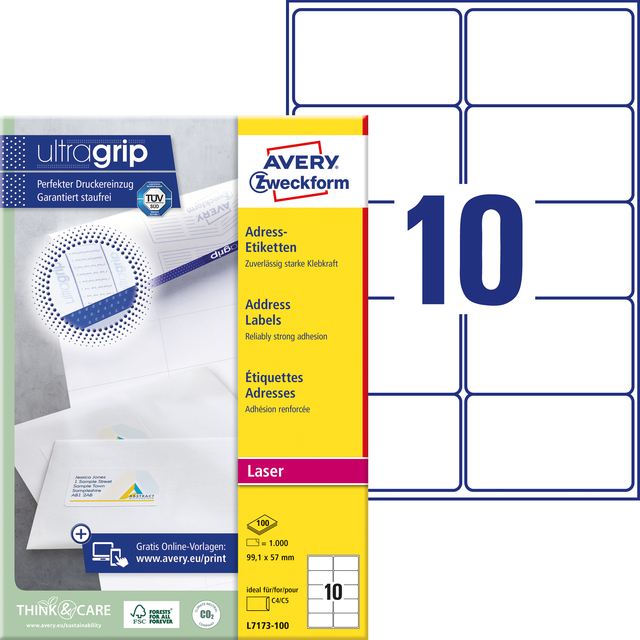 Etiket Avery L7173-100 99.1x57mm wit 1000stuks