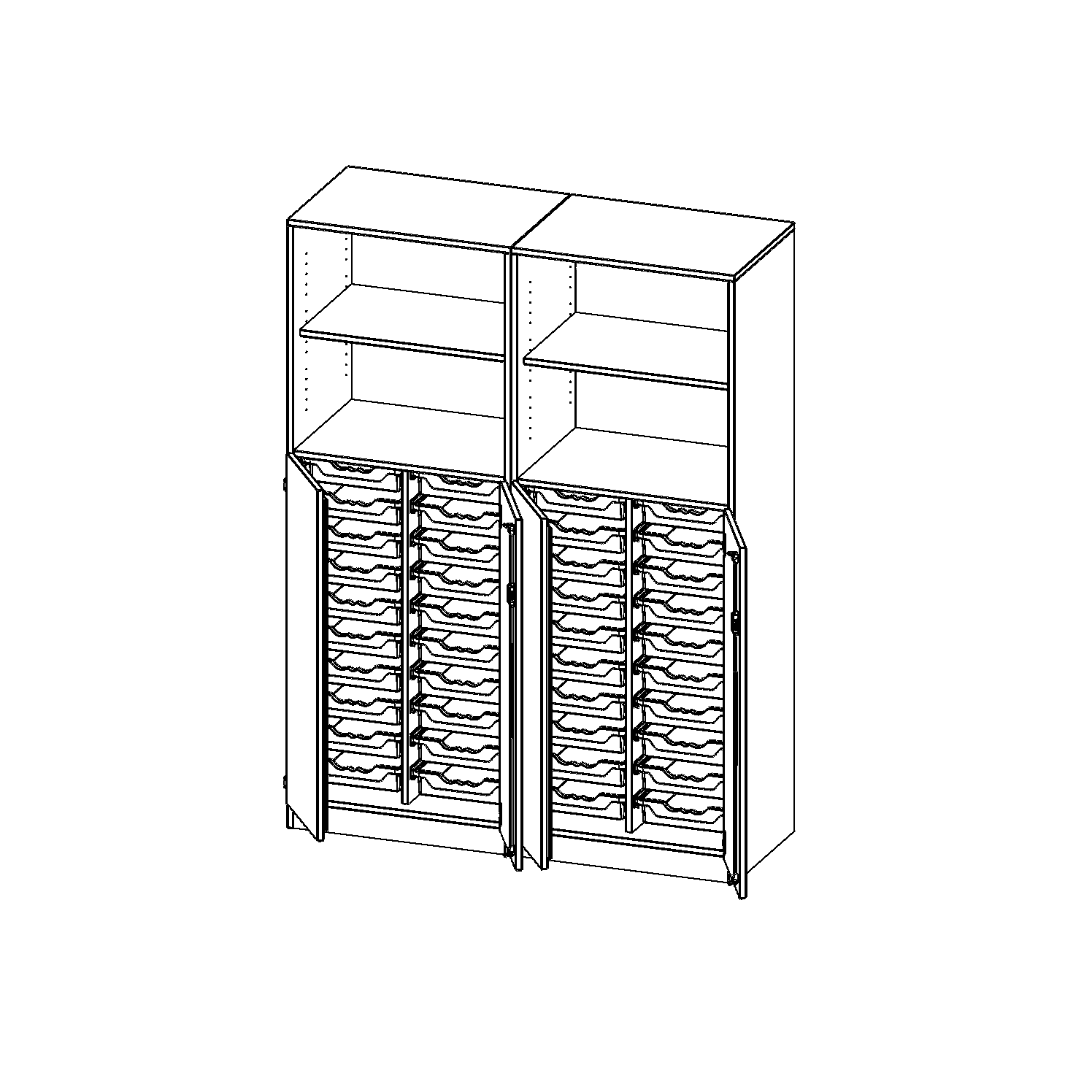ErgoTray combikast, vier rijen, twee delen, 5 ordnerhoogtes - evo180 serie