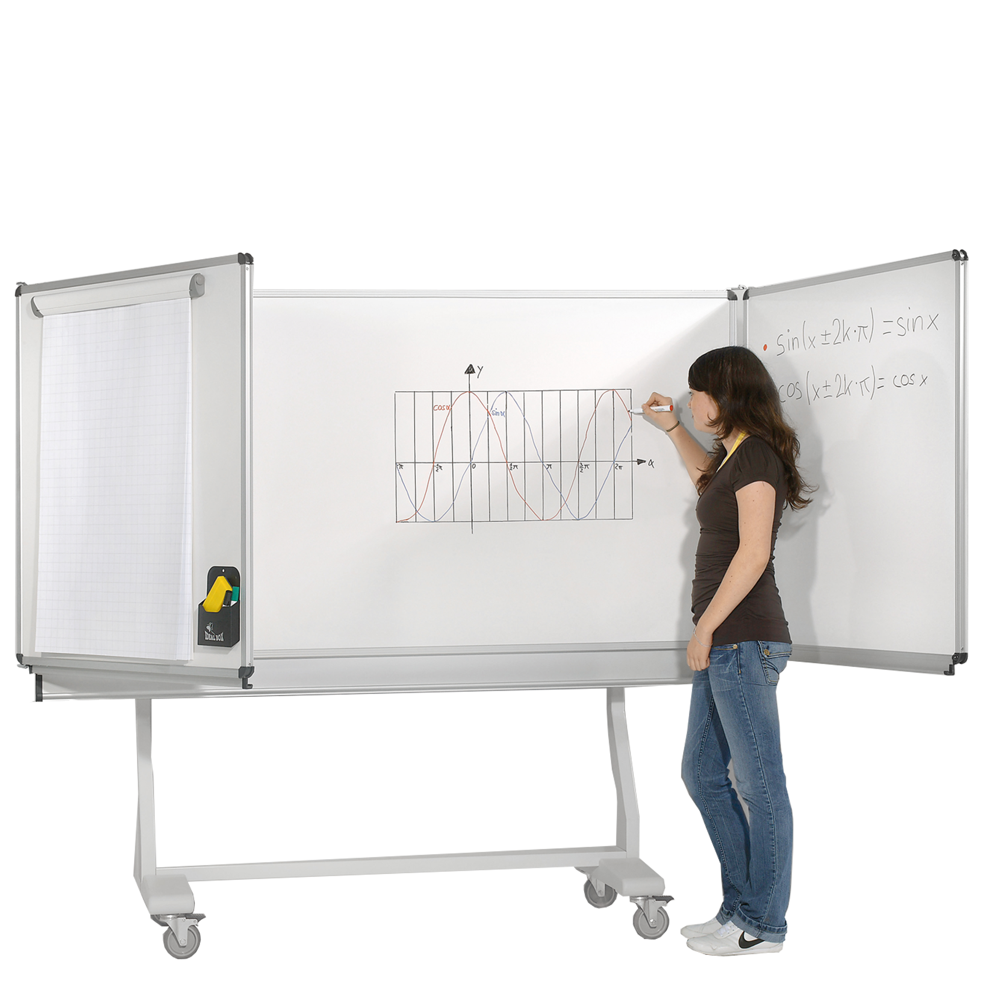 Vrijstaand stalen vouwbord, whiteboard, serie KLST in wit