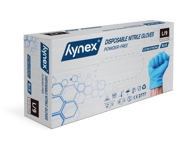 Handschoen Hynex nitril L blauw 5gr extra sterk 100 stuks