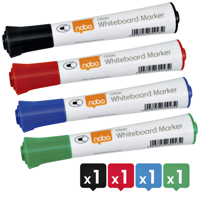 Whiteboardmarker Nobo Glide rond assorti 3mm 4st