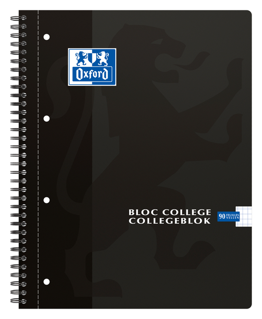 Collegeblok Oxford A4+ ruit 5x5mm 4-gaats 180 pagina's 80gr zwart Collegeblok Oxford A4+ ruit 5x5mm 4-gaats 180 pagina's 80gr zwart