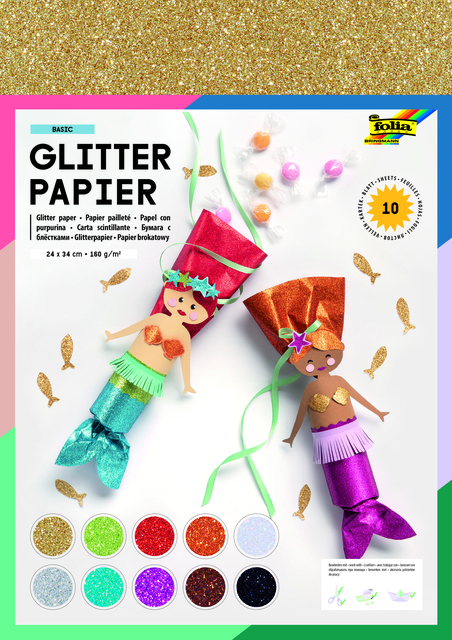 Glitterpapier Folia 1-zijdig 24x34cm 170gr 10 vel assorti Glitterpapier Folia 1-zijdig 24x34cm 170gr 10 vel assorti
