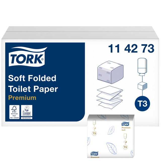 Toiletpapier Tork T3 Premium gevouwen 2-laags 110x190mm wit 114273 Toiletpapier Tork T3 Premium gevouwen 2-laags 110x190mm wit 114273