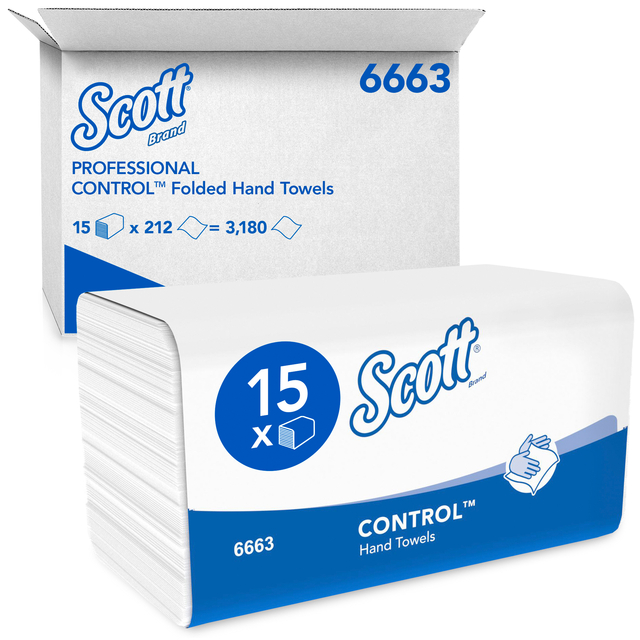 Handdoek Scott Control i-vouw 1-laags 215x315mm 15x212 vel wit 6663 Handdoek Scott Control i-vouw 1-laags 215x315mm 15x212 vel wit 6663