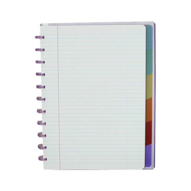 notitieblok, spiralebind, lineair papier, kleurrijke tabbladen, A5-formaat
