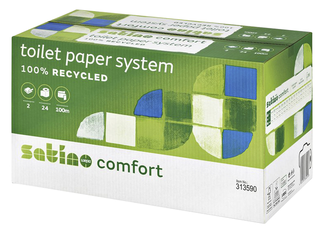 Toiletpapier Satino JT3 Comfort systeemrol 2-laags 100m wit 317960 Toiletpapier Satino JT3 Comfort systeemrol 2-laags 100m wit 317960