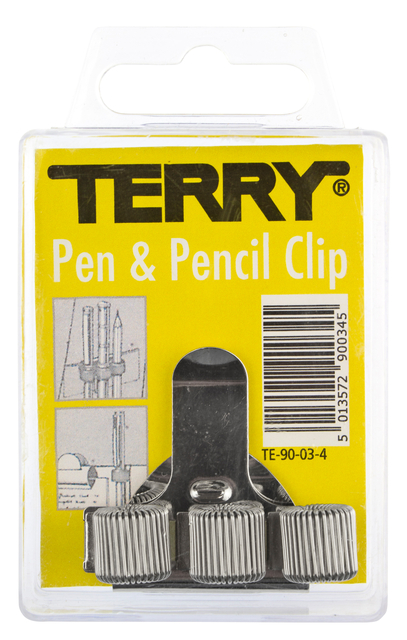 Penhouder Terry clip voor 3 pennen/potloden zilverkleurig Penhouder Terry clip voor 3 pennen/potloden zilverkleurig