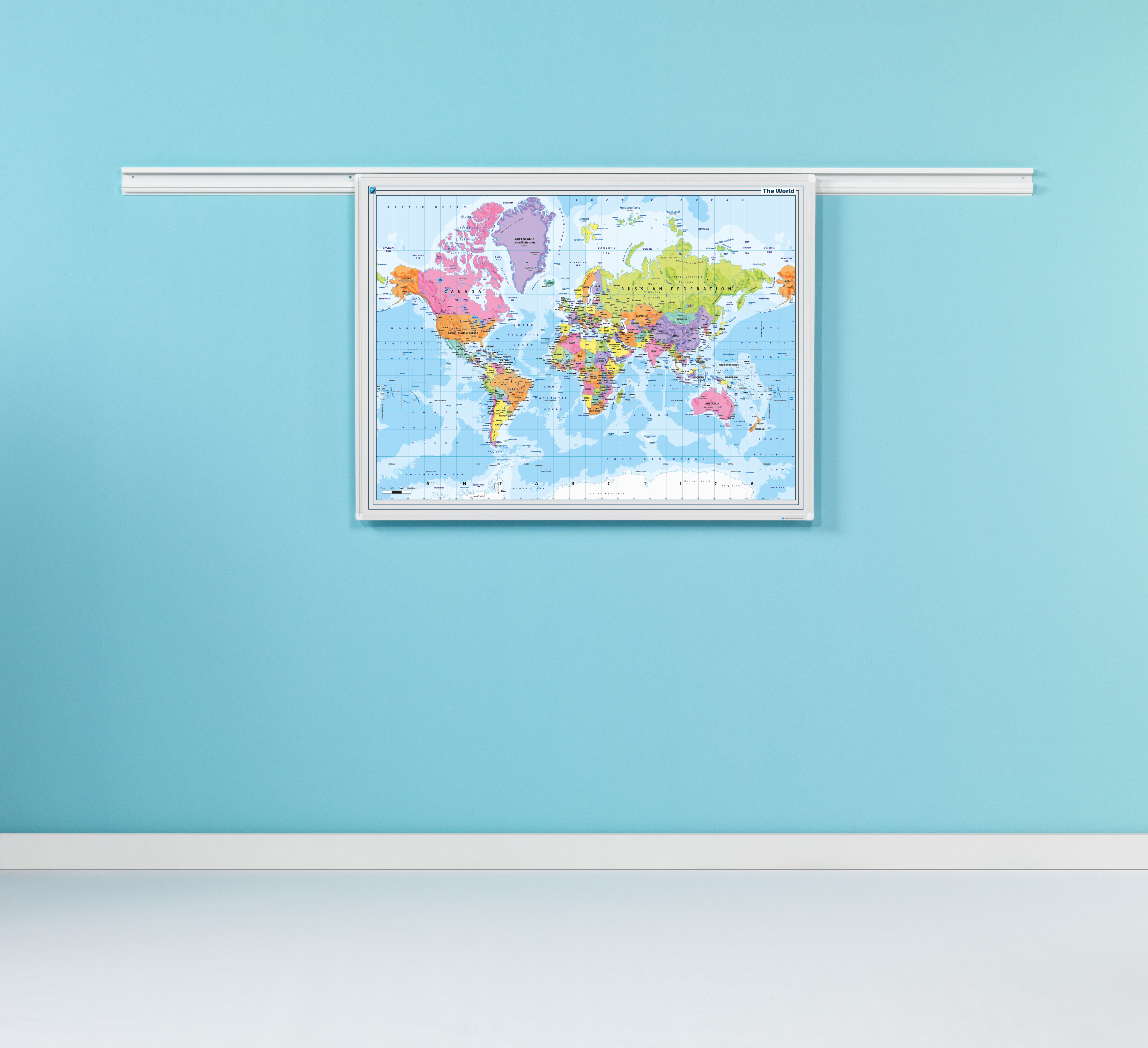PartnerLine Rail landkaart whiteboard Wereld - 100x136 cm PartnerLine Rail landkaart whiteboard Wereld - 100x136 cm