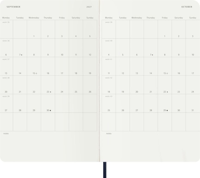 planner, kalender, open notitieboek, twee pagina's, ongedateerd