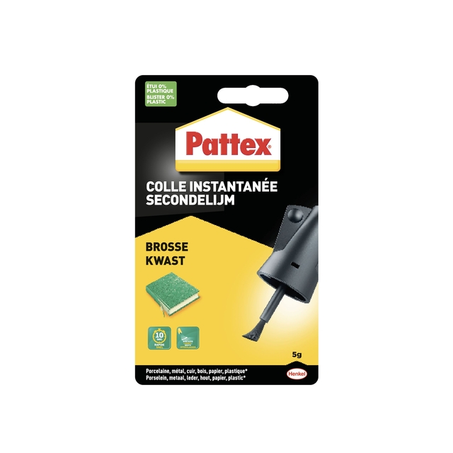 Secondenlijm Pattex met kwast flacon 5 gram op blister Secondenlijm Pattex met kwast flacon 5 gram op blister