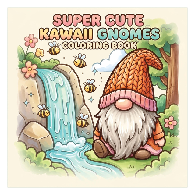 kawaii, gnomes, kleurboek, waterval, baard