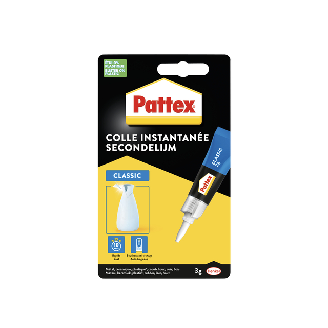 Secondelijm Pattex Classic tube 3gram op blister Secondelijm Pattex Classic tube 3gram op blister