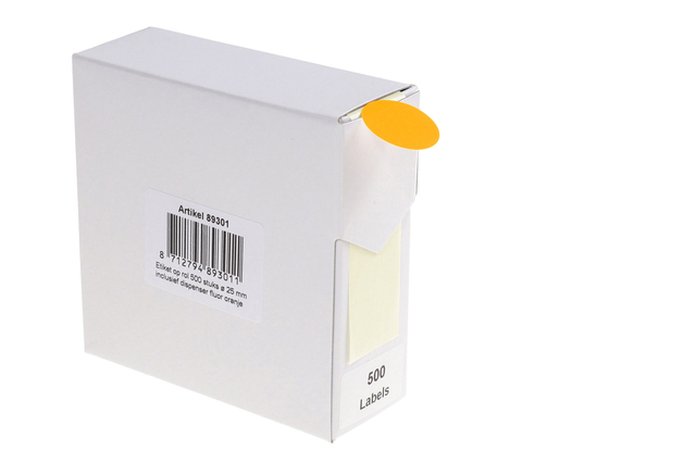 Etiket Rillprint 25mm 500st op rol fluor oranje