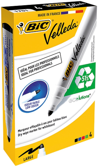 Whiteboardmarker Bic Velleda 1701 rond large assorti doos à 4 stuks