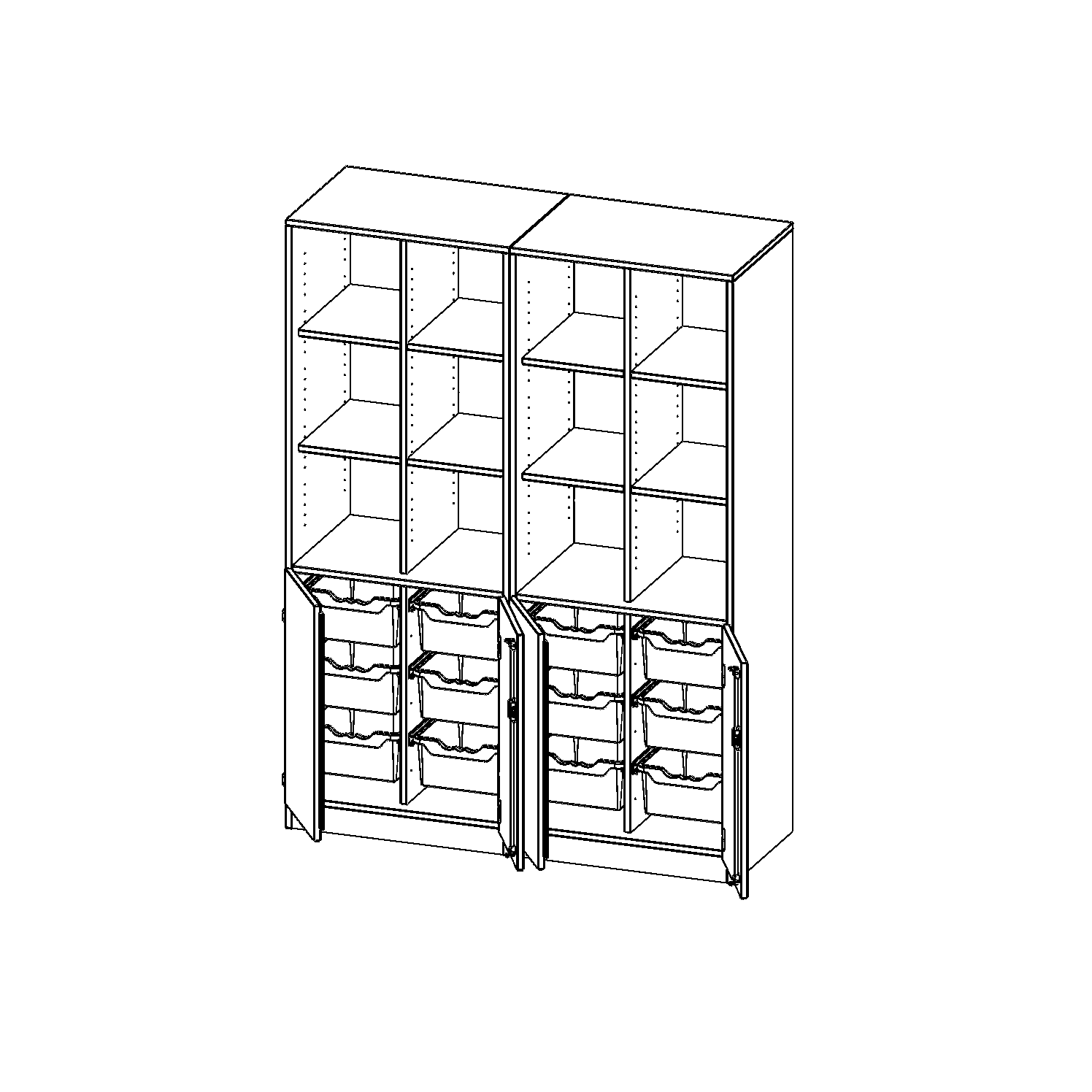 ErgoTray combikast, vier rijen, twee delen, 5 ordnerhoogtes - evo180 serie