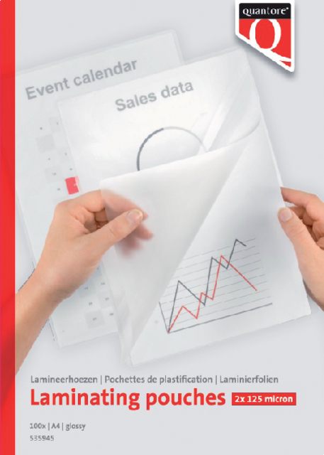 Lamineerhoes Quantore A4 2x125micron 100 stuks Lamineerhoes Quantore A4 2x125micron 100 stuks