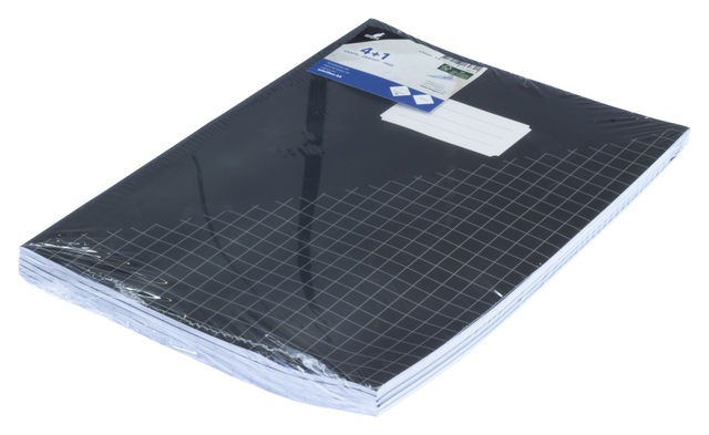 notebook, grid-lined, black, stapled, packaged