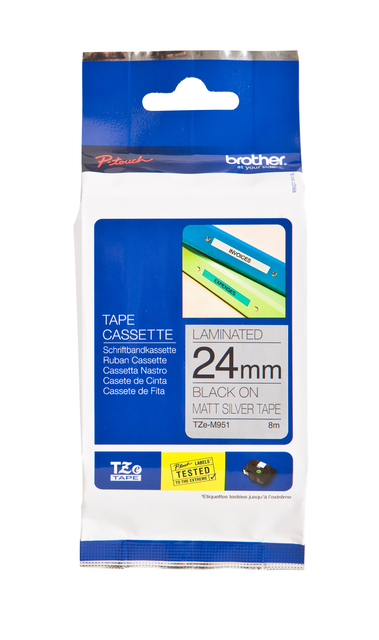 Labeltape Brother P-touch TZe-M951 metallic 24mm zwart op zilver Labeltape Brother P-touch TZe-M951 metallic 24mm zwart op zilver