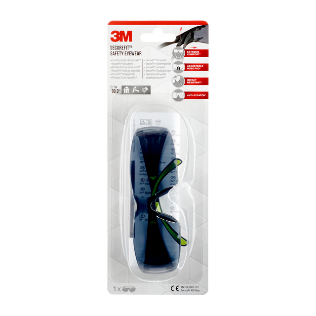 Veiligheidsbril 3M SecureFit SF400G grijs getint UV stralingsweerstand Veiligheidsbril 3M SecureFit SF400G grijs getint UV stralingsweerstand
