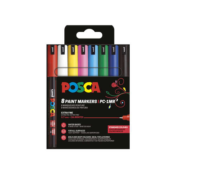 inktstiften, markers, 8 kleuren, wateroplosbaar, set