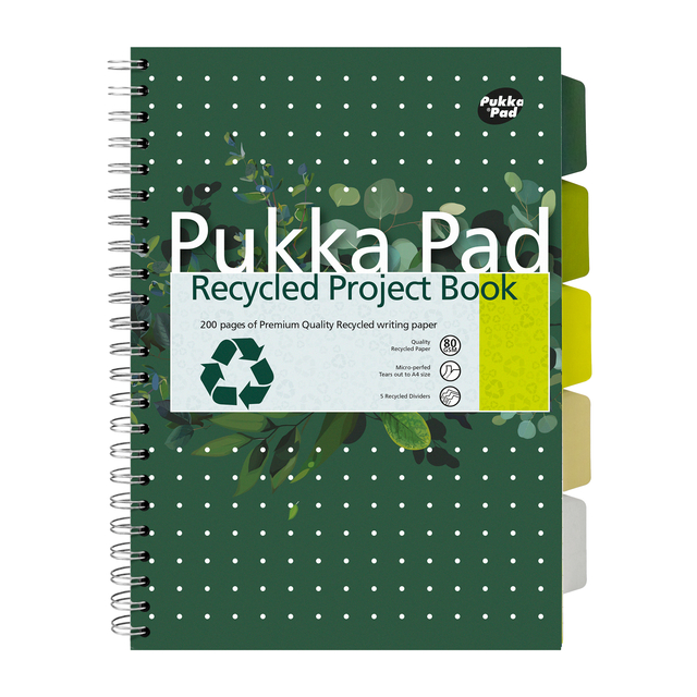 Projectboek Pukka Pad Recycled A4 lijn 5-tabs 4-gaats 200 pagina's 80gr groen Projectboek Pukka Pad Recycled A4 lijn 5-tabs 4-gaats 200 pagina's 80gr groen