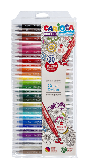 Viltstift Carioca Birello dubbelpunters assorti set à 30 stuks Viltstift Carioca Birello dubbelpunters assorti set à 30 stuks