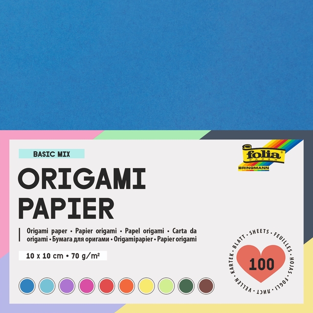 Origami papier Folia 70gr 10x10cm 100 vel assorti kleuren Origami papier Folia 70gr 10x10cm 100 vel assorti kleuren