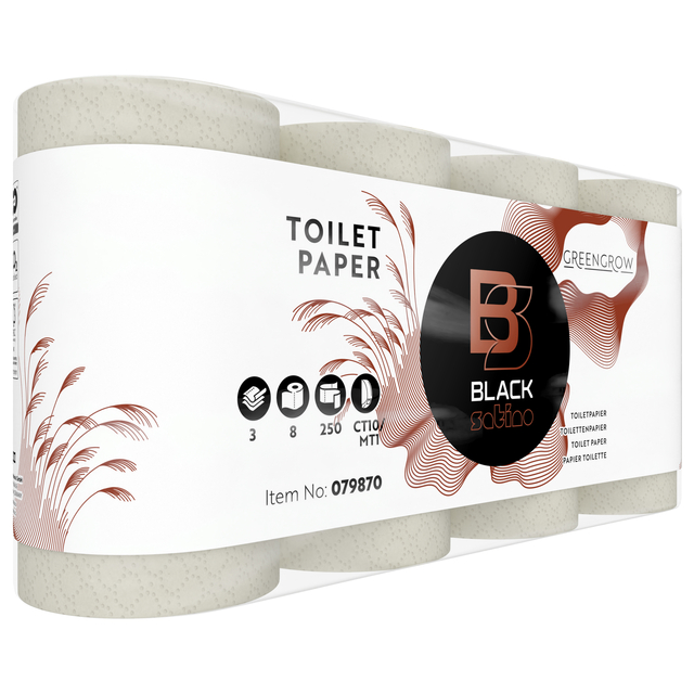 Toiletpapier BlackSatino GreenGrow CT10 3-laags 8x250vel naturel 079870 Toiletpapier BlackSatino GreenGrow CT10 3-laags 8x250vel naturel 079870