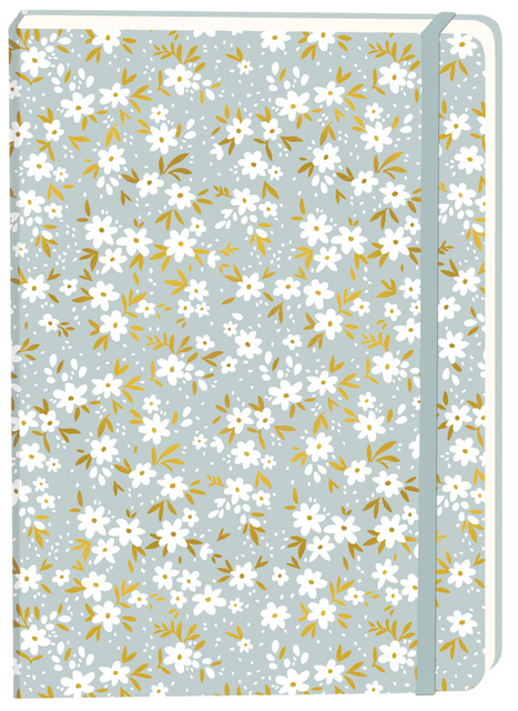 Notitieboek witte bloemen A5 lijn 92 pagina's softcover grijs Notitieboek witte bloemen A5 lijn 92 pagina's softcover grijs