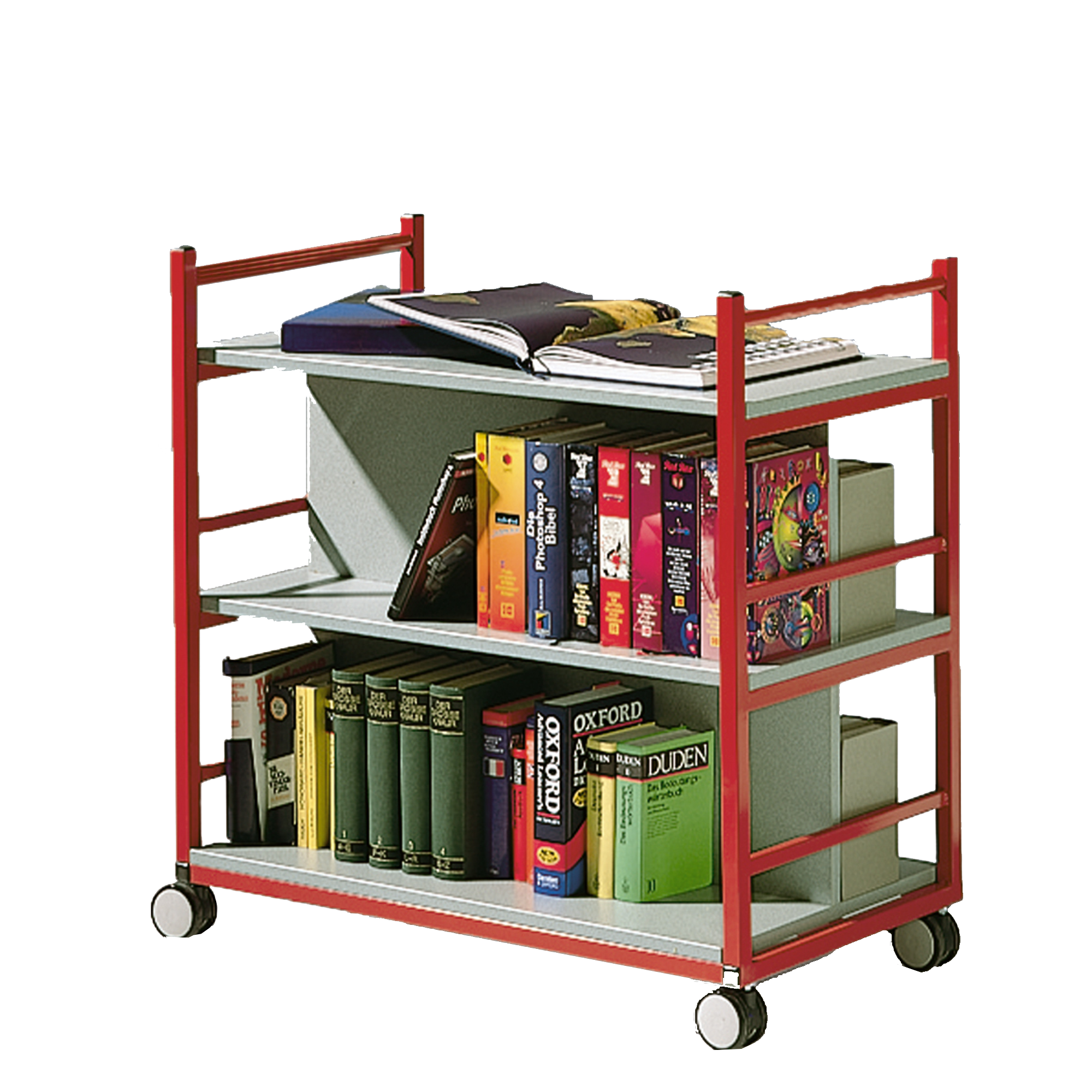 Boekenwagen met 3 niveaus, verrijdbaar Boekenwagen met 3 niveaus, verrijdbaar