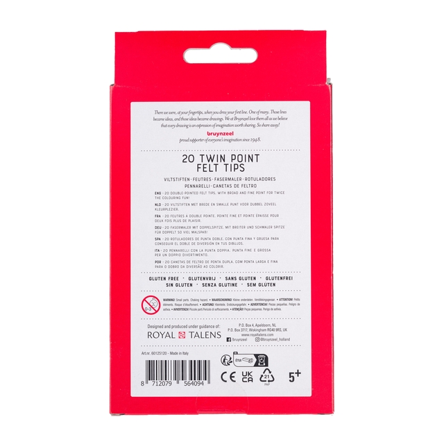 twin point, felt tips, colored pens, compact packaging, gluten free