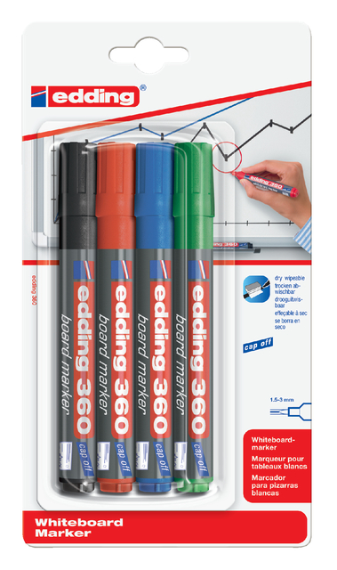 Whiteboardmarker edding 360 rond 1.5-3mm assorti blister à 4 stuks