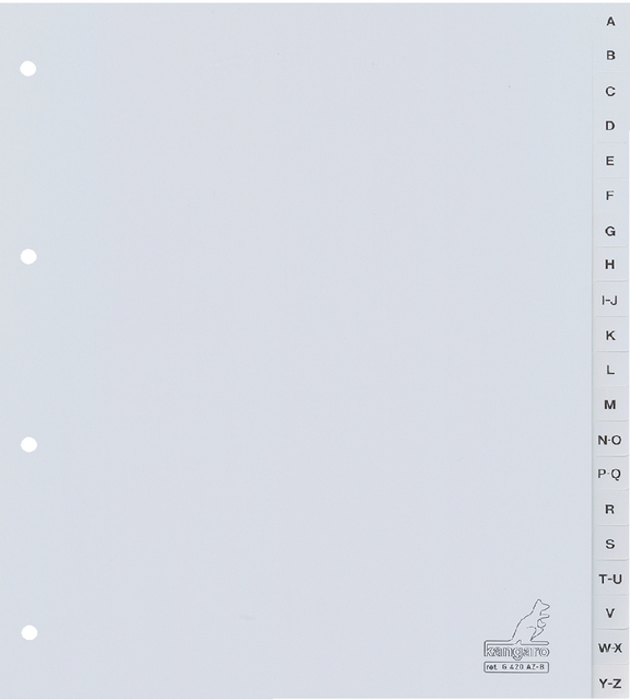 Tabbladen Kangaro A4 4-gaats 20-delig A-Z breed PP grijs Tabbladen Kangaro A4 4-gaats 20-delig A-Z breed PP grijs