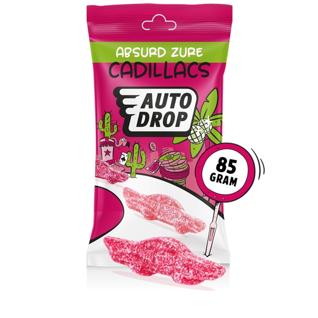 snoep, drop, gummy, 85 gram, kleur roze