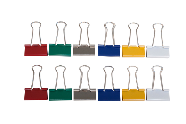 Papierklem MAUL 213 Foldback 32mm capaciteit 13mm assorti 12 stuks Papierklem MAUL 213 Foldback 32mm capaciteit 13mm assorti 12 stuks