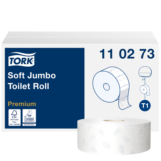 Toiletpapier Tork T1 Premium jumbo 2-laags 360m wit 110273 Toiletpapier Tork T1 Premium jumbo 2-laags 360m wit 110273
